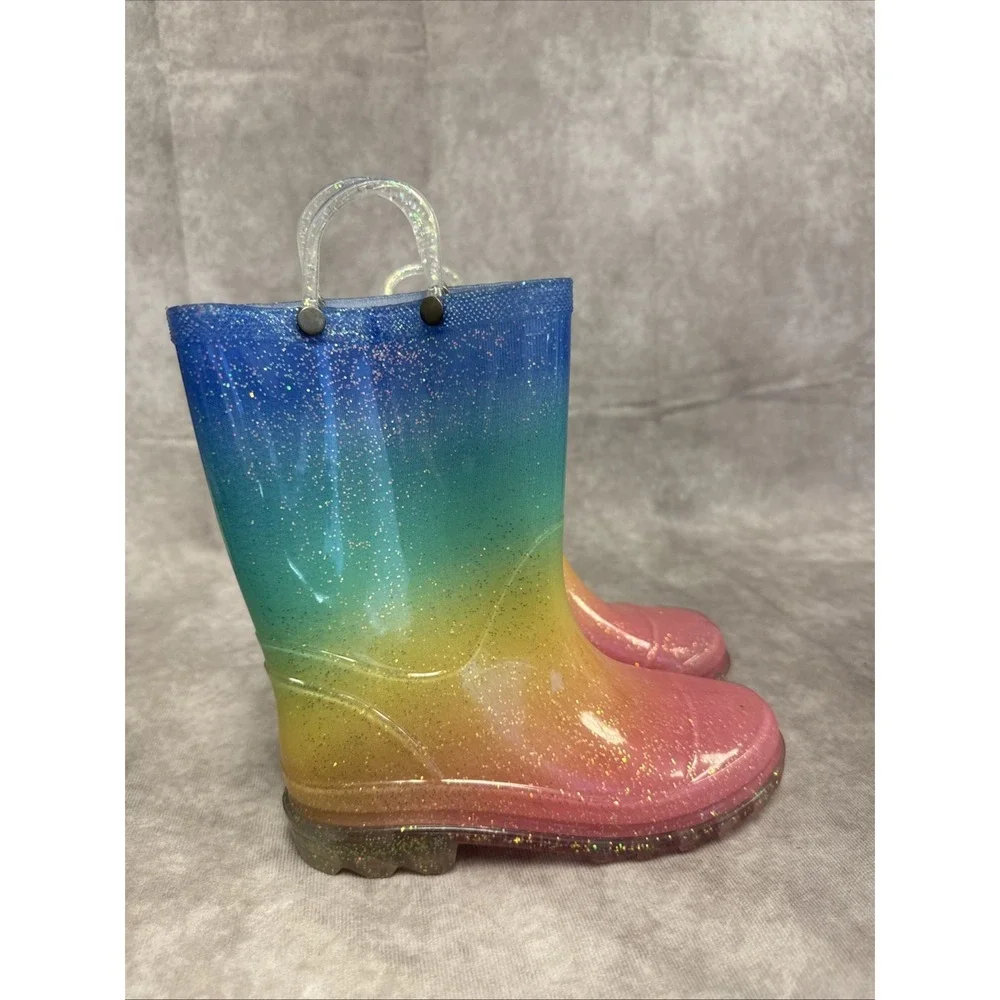 Western Chief Toddler-SZ 11/1 Girls' Rainbow Print Glitter Rain Boots